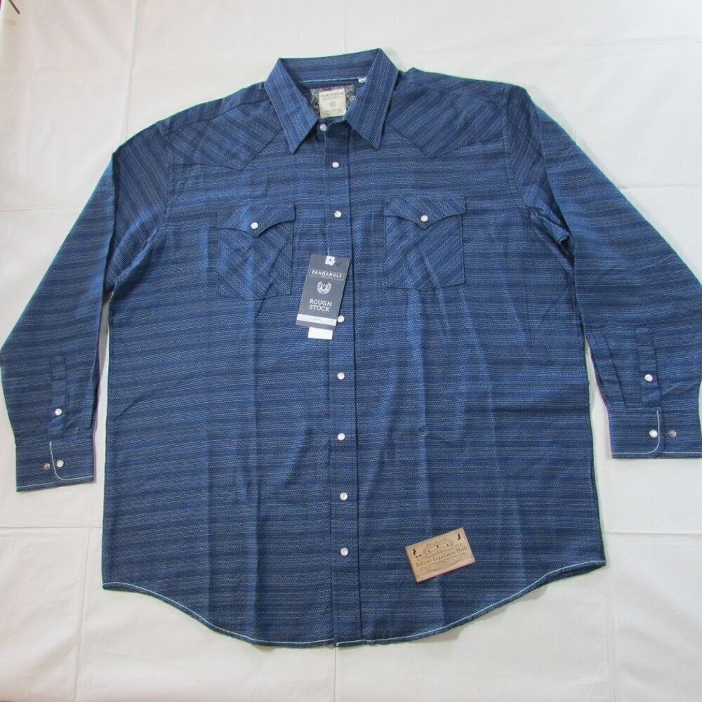 Panhandle Rough Stock Men's XXL Long Sleeve Snap Western Shirt Navy